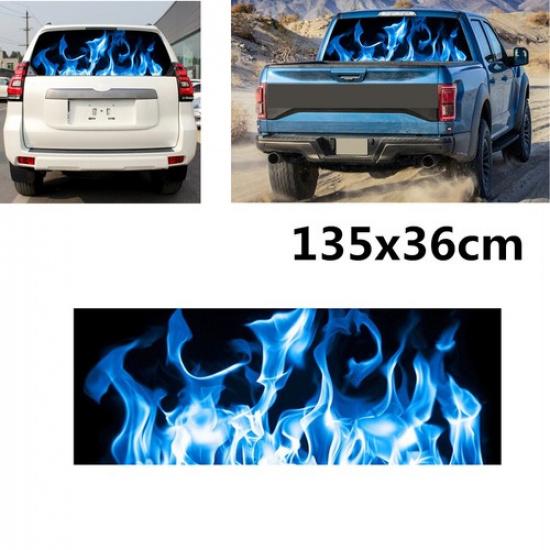 For SUV Jeep 135x36cm Rear Window Blue Flaming Totem Decal Sticker Waterproof
