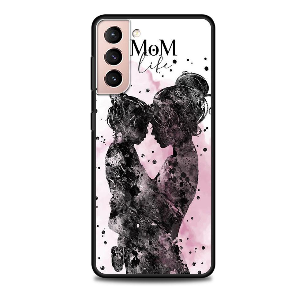 Mom And Baby Girl Boy Black Case for Samsung Galaxy S23 S22 Ultra Cases S21 S20 FE S10 S9 S8 Plus S10e S7 Silicone Phone Cover
