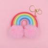 Siebenfarbiger Regenbogen Plüsch Schlüsselanhänger - Leder Pelzkugel für Taschen, Rucksäcke & Gepäck