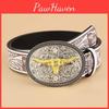Vintage High-end Boho Belt With Bull Head Metal Print Smooth Buckle