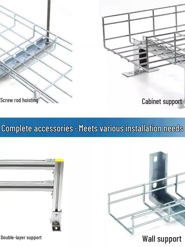 Grid Tray Accessories: Snap Screw, Straight Connector, Reinforcing Strip, Bend Connector, Cross Arm, Support Base, Lower Wiring Board