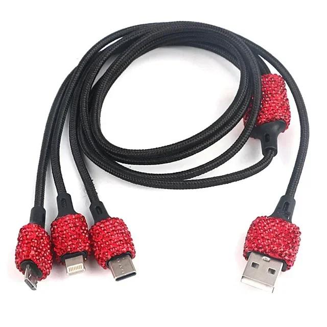 Car Decoration Car Styling Diamond Auto Parts Fashion Diamond Car Charger 3-in-1 5V 2.1A Dual Port Quick Adapter