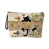 Large Capacity Cat Print Makeup Bag Women's Clutch Bag Student Zipper Pencil Case Storage Bag Fashionable Urban Simple Linen