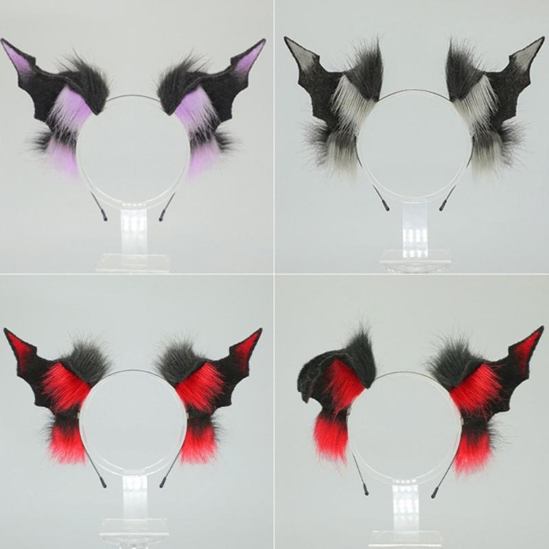 1Pc Faux Furs Bat Ears Headband Hairband Devil Tail Demons Costume Accessories for Carnival Halloween Cosplay Party Props