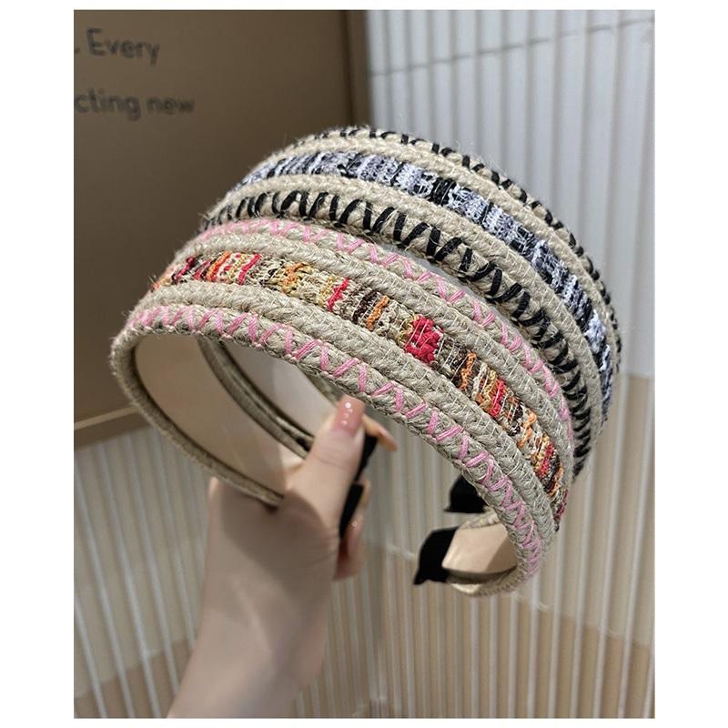 Bohemian Woven Wide Headband for Women, Vacation Style Non-slip Hair Hoop, Colorful Stitching Hairband for Washing Face & Daily Use