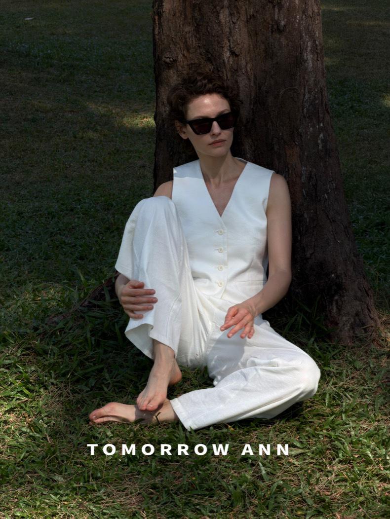 TOMORROW ANN2026 Relaxed Fit Drawstring Elastic Waist Cotton Linen Pants Small