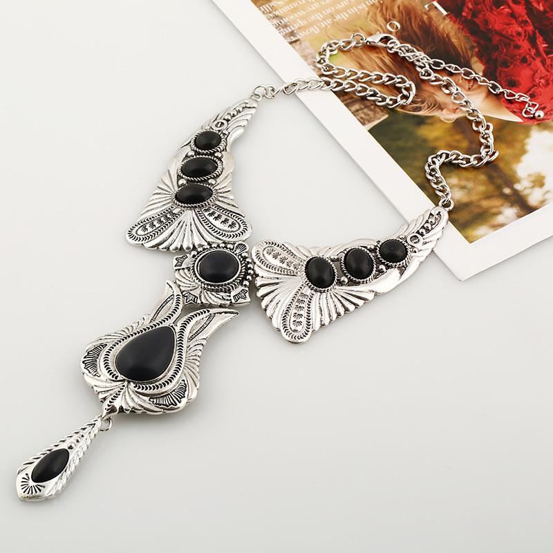 Pendant Turquoise Vintage Necklace With Alloy Chain And Multilayer Design