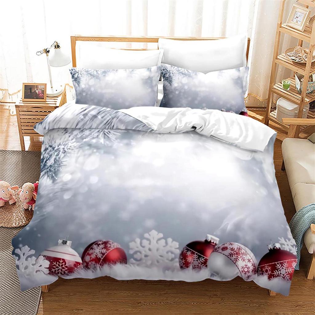 Winter Duvet Cover Merry Xmas Theme Delicate Snowflakes Cold Freezing Weather Vintage Holiday Pattern Room Decorative Women Kids