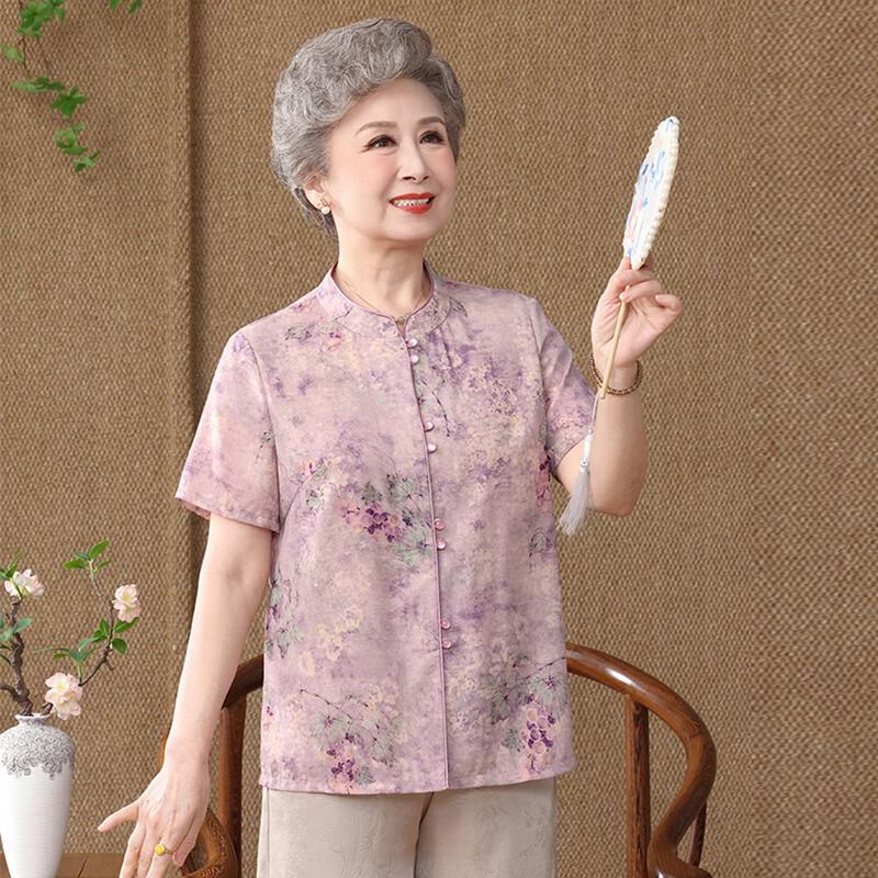 New Chinese Style Floral Print Summer Shirt for Middle-aged Women