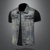 Cross-border European and American Retro Distressed Denim Vest Men's Plus Size Simple Sleeveless Slim Denim Vest MJ5171