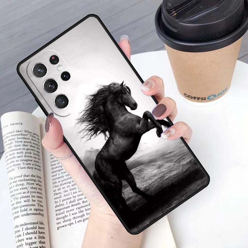 Schöne schwarze Pferd Handyhülle Cover Für Samsung Galaxy S24 S25 Ultra S21 S22 Ultra S10E Note 10 Plus Note 20 FE S23