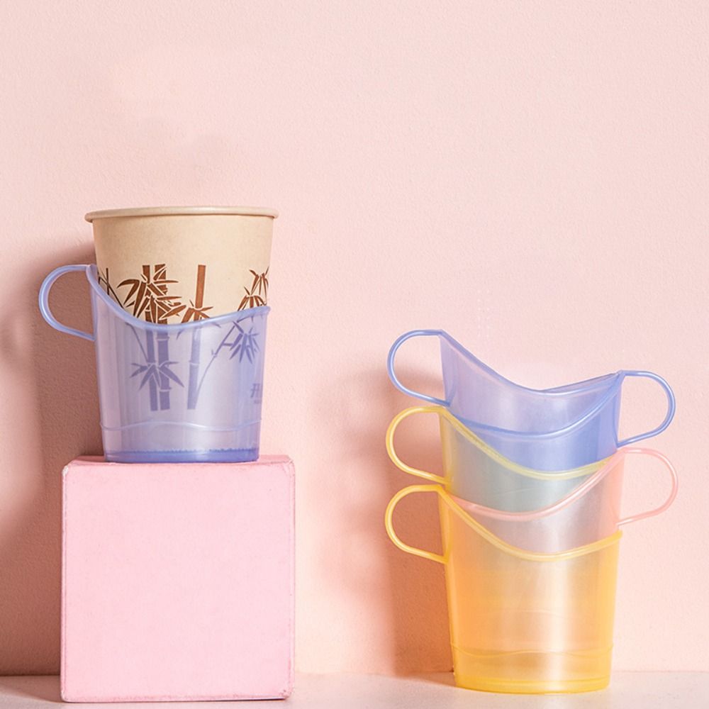 10pcs Anti-Scald Insulated Disposable Paper Cup Holder Plastic Heat Resistant Tea Cup Sleeve Translucent Paper Cup Stand