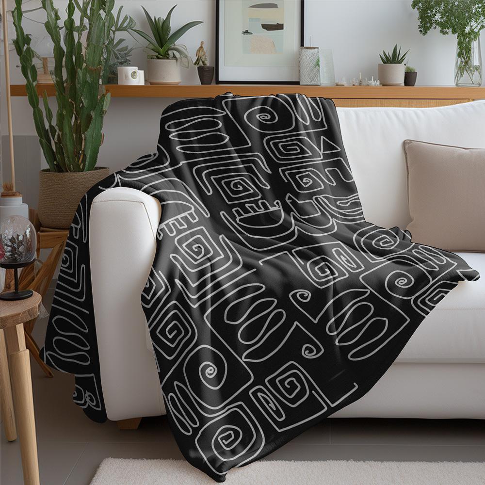Black Geometric Pattern Blanket Abstract Lines Design Home Decor Sofa Cover Gift for Women Teen Girls Wall Art