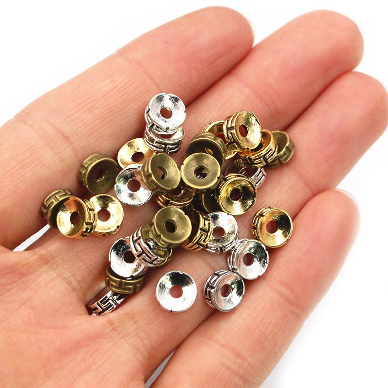 50 Stück 7,5x3mm Abstandshalter Perlen Bronze Gold Silber Farbe Metallkugel Quetsch-Endkappen Stopper DIY Schmuckherstellung Zubehör