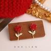 New Gentle Camellia Flower Stud Earrings Micro-inlaid Zircon Rose Earrings Niche Design Spring Exquisite Earrings