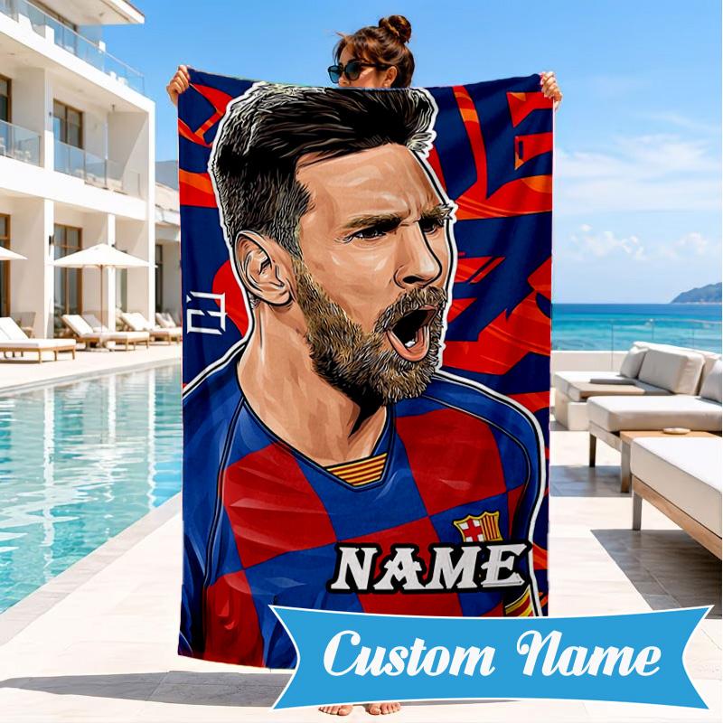 Custom Name Me-ssi football Beach Towel Microfiber Beach Towel, Lightweight and Quick-Dry, for Summer Travel, Swimming Pool Gift