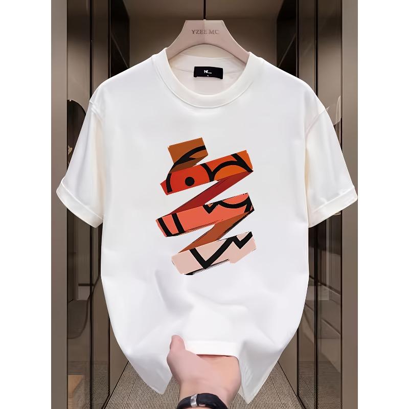 European Size Men's Versatile Crew Neck Short Sleeve T-Shirt,Ins-Style Streetwear Brand Summer Short Sleeve Printed Graphic Tee,Couple's Top