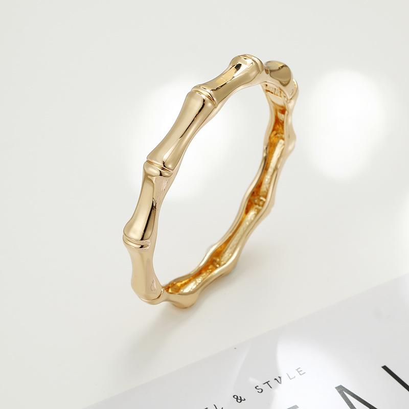Gold-Plated Bamboo Bangle - Versatile Open Design for Women, European & American High-End Jewelry.