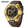 Sanda Men's Trendy Outdoor Sports Watch - Waterproof, Luminous, Multifunctional with Dual Display & Alarm.