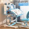 Learning Desk Chair Set 2Pcs/Set Kids Study Set, Height Adjustable Children School Table with Sitting Corrector, Ergonomic Book Stand, Foot