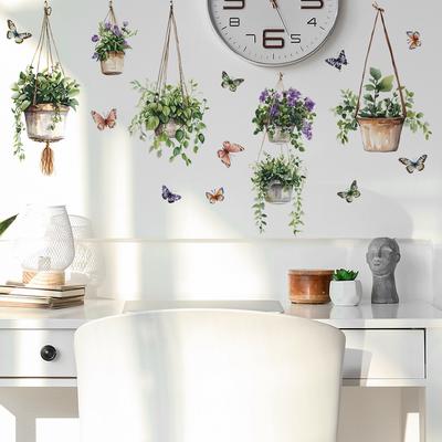 Frische Hängende Dekorative Topfpflanzen Schmetterling Schlafzimmer Wohnzimmer Zuhause Wandhintergrund Landschaftsgestaltung Dekoration Wandaufkleber
