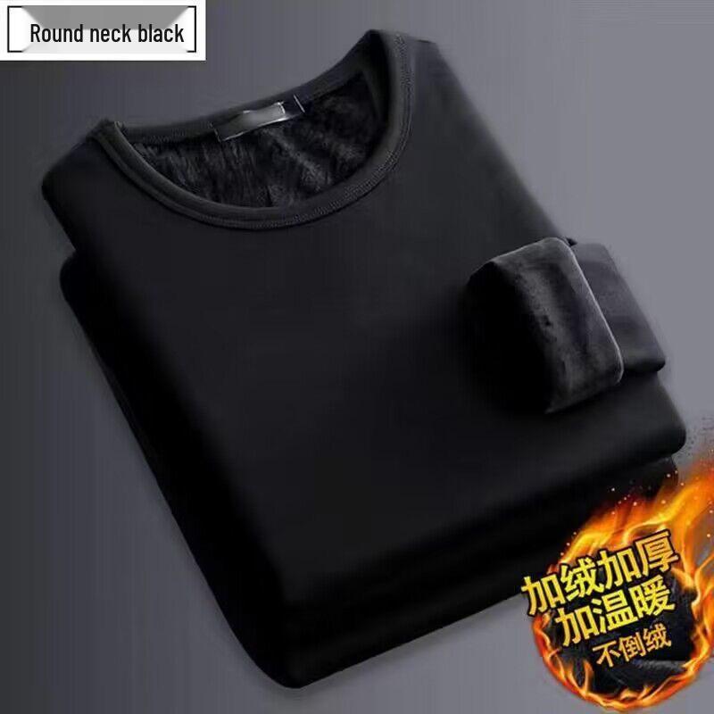 Men's Autumn and Winter Plus Velvet Warm Long-Sleeve Round Neck T-Shirt