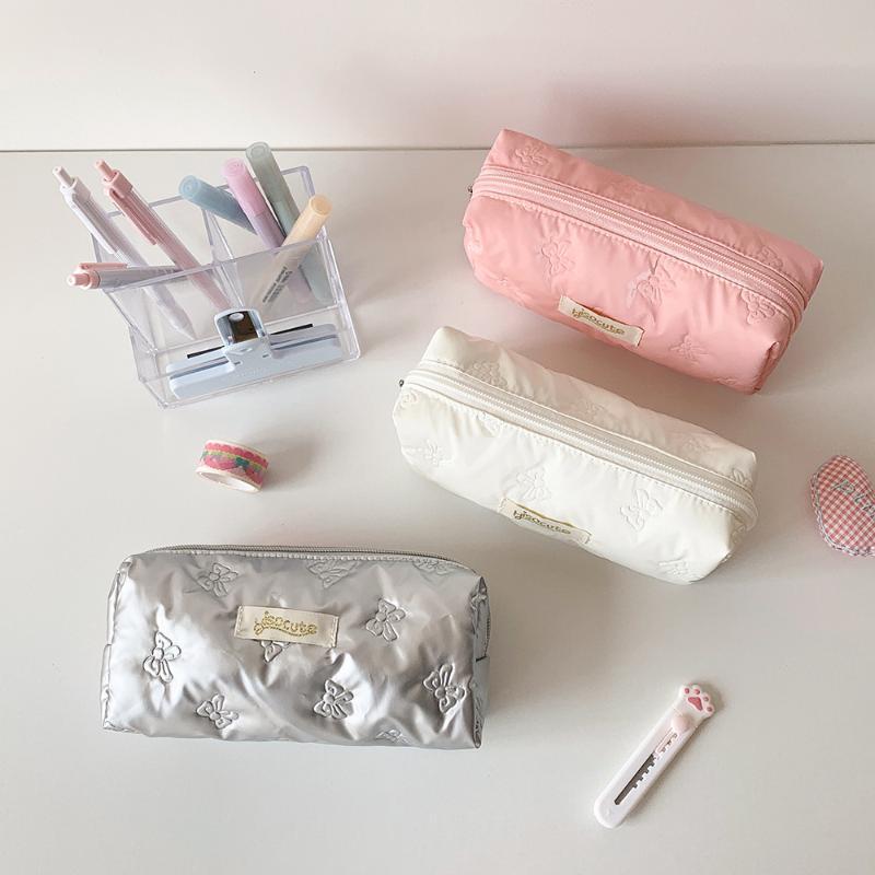 1Pc Creative Pink Bow Pencil Case Large Capacity Storage Pencil Bags Multi-Functional Stationery Organizer Bag