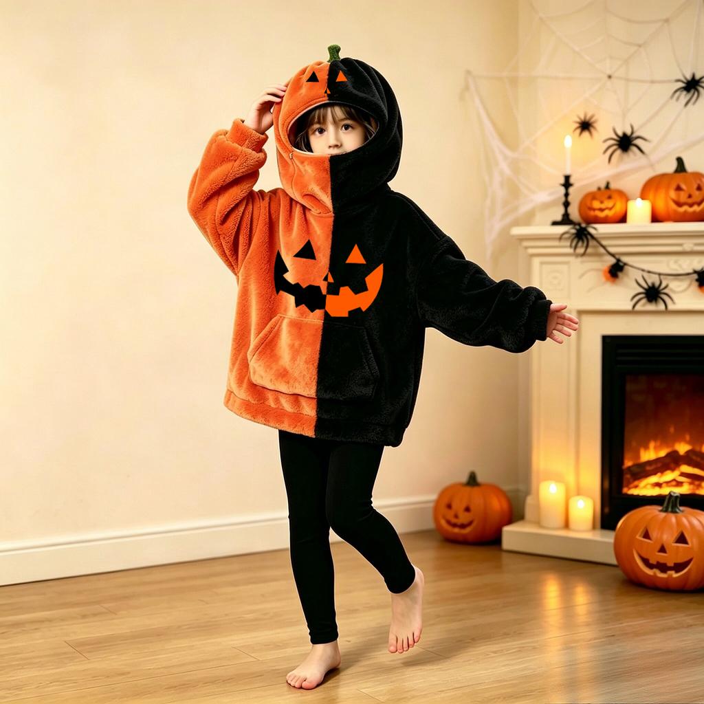 Dětská Unisex mikina s kapucí na Halloween s vintage designem dýně