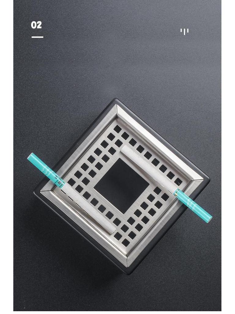 Modern Large Stainless Steel Square Ashtray with Anti-Fly Design for Cigar Rest in Living Room