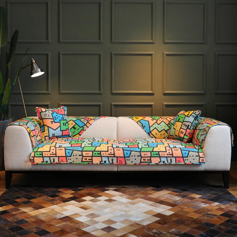 Potah na polštář pohovky pro všechna roční období, Bavlněný potah na sedák, Domácí protiskluzový kompletní potah