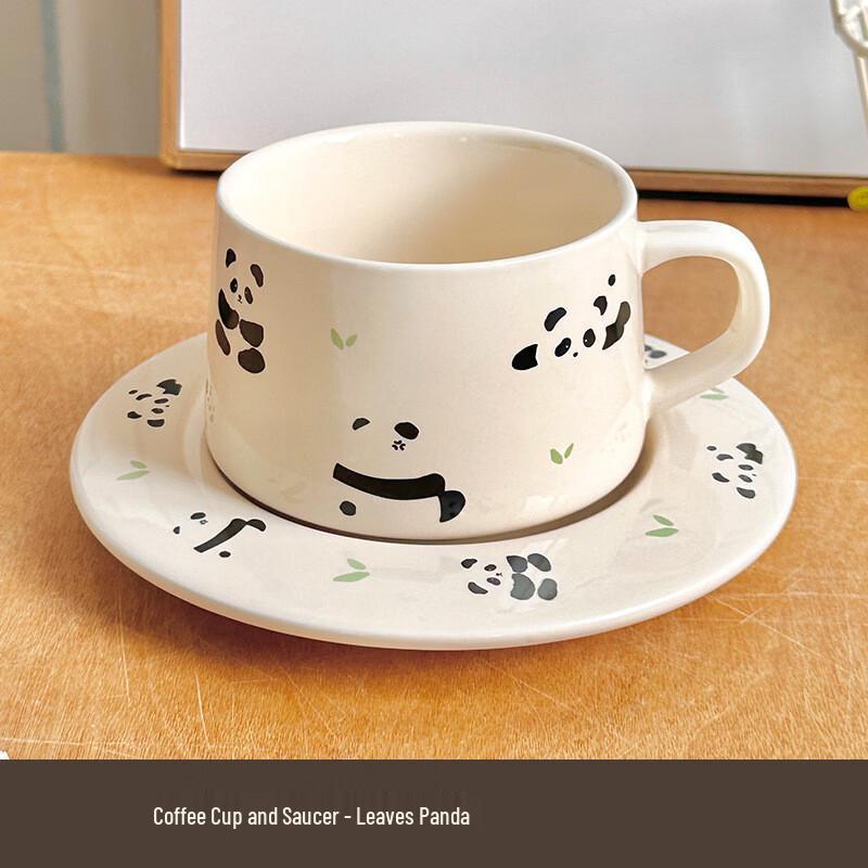 Cartoon Leaf Bear Ceramic Coffee Mug & Saucer Set
