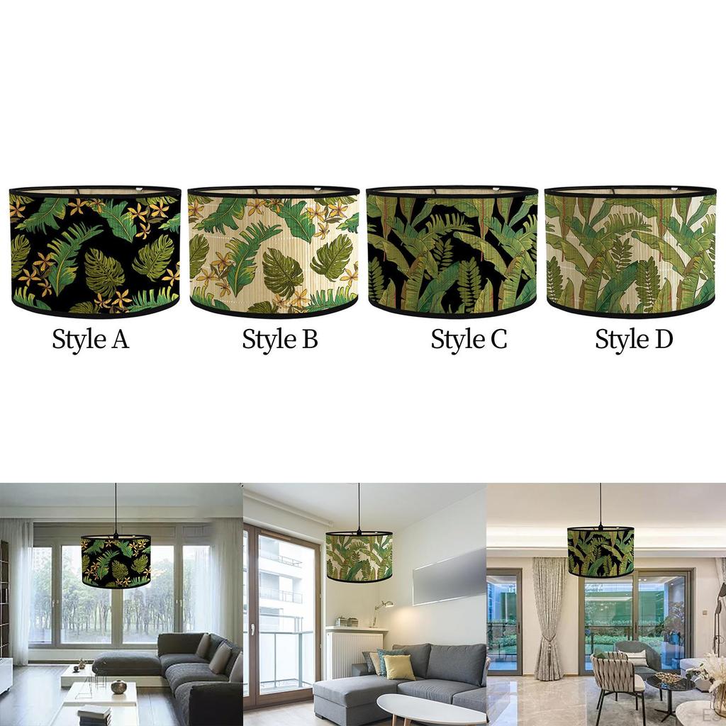 Bamboo E27 Lamp Shade with Leaves Pattern Accessory 11.8x7.8inch Farmhouse Cover for Bedrooms