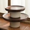 Round Wood Cake Stand Vintage Tabletop Fruit Candy Tray High Feet Fruit Plate  Party Display