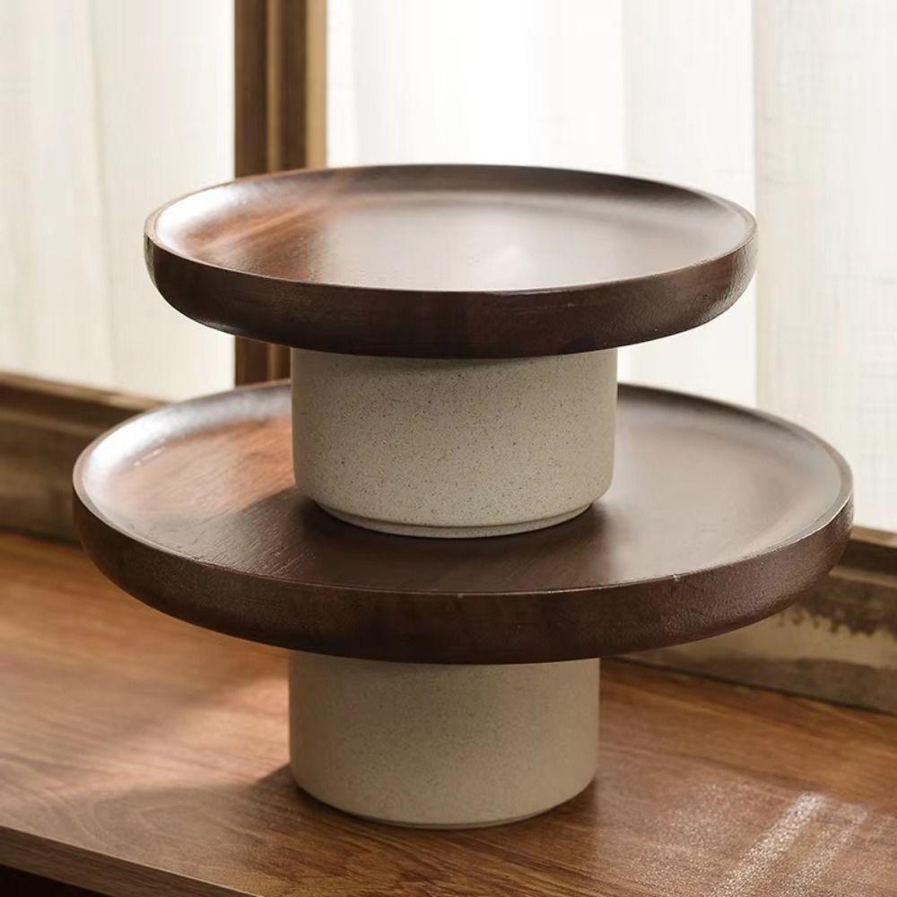 Round Wood Cake Stand Vintage Tabletop Fruit Candy Tray High Feet Fruit Plate  Party Display