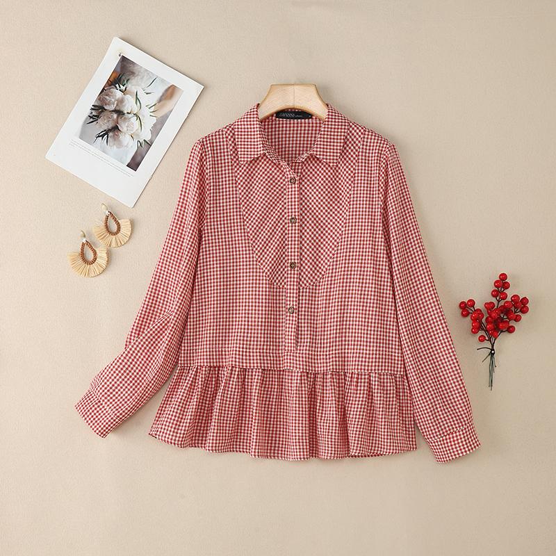 

ZANZEA Женская повседневная блузка с отложным воротником, в клетку, свободного кроя, с длинным рукавом 3XL красный