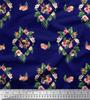 Soimoi Blue Poly Crepe Satin Fabric Bird & Floral Print Print Fabric by the Metre 42 Inch