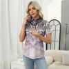 Women's Casual Floral Print V-Neck Short Sleeve Decorative Button T-Shirt Top