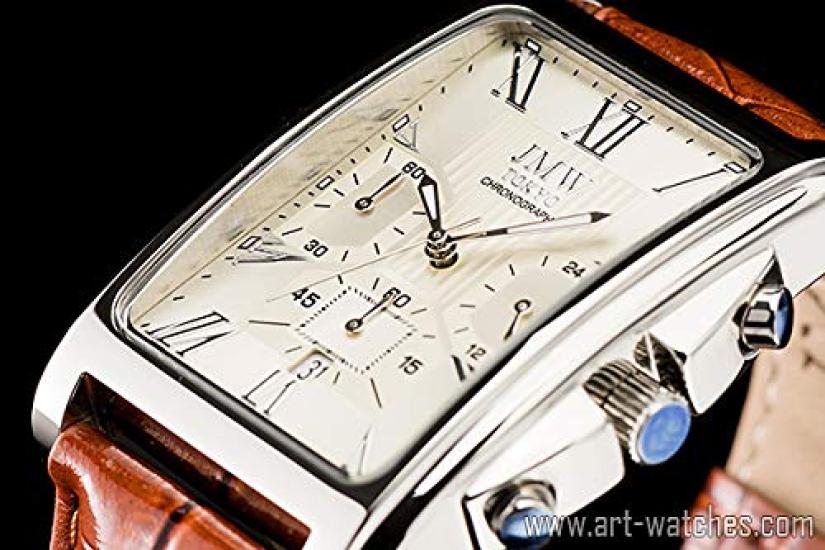 Square White Silver Square Rectangular Limited Seiko Quartz Leather Genuine Day Present To 300 Pieces JMW TOKYOMen's Watch, & Brown, Chronograph,