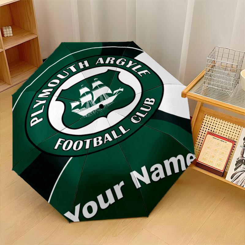 Plymouth Argyle FC Automatic 3‑Fold Umbrella 8‑Rib Windproof Folding Umbrella Sun Rain Protection For Outdoor Travel Daily Use