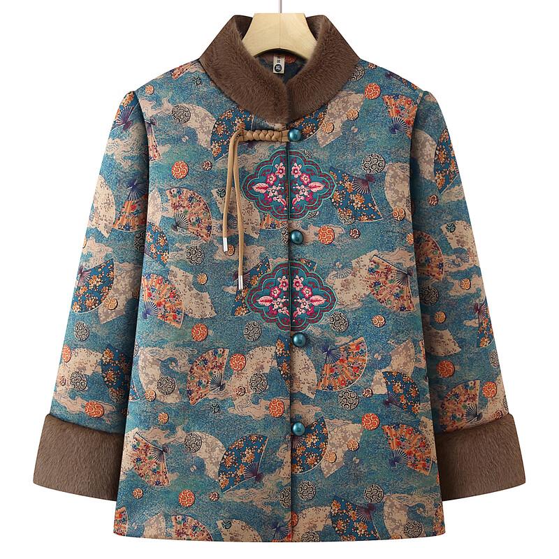 Fèngxiào Elderly Women's Plush Lined Winter Cotton Coat