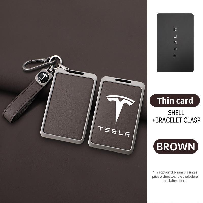 Leather Car Smart Remote NFC Card Key Cover Case Holder Shell Bag for Tesla Model 3 Model Y Protector Auto Keychain Accessories