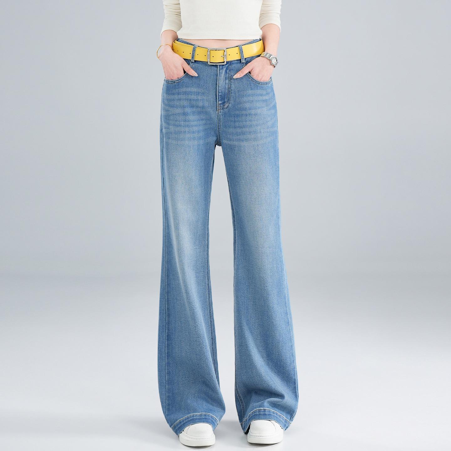 

Women s Light Blue High-Waisted Micro-Flare Jeans: Stylish, Loose, Slimming, Versatile Casual Pants for Spring 2026. 3XL синий