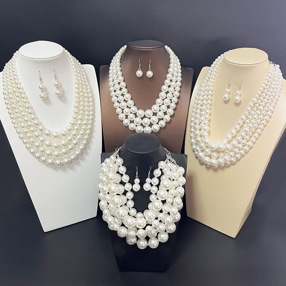 Multi-layer Imitation Pearl Necklace Party Dress Collar Chain Fashionable Beaded Luxury Retro Jewelry