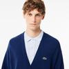 Used Popular sold-out item Lacoste LACOSTE Garter knit V-neck cardigan 100% wool