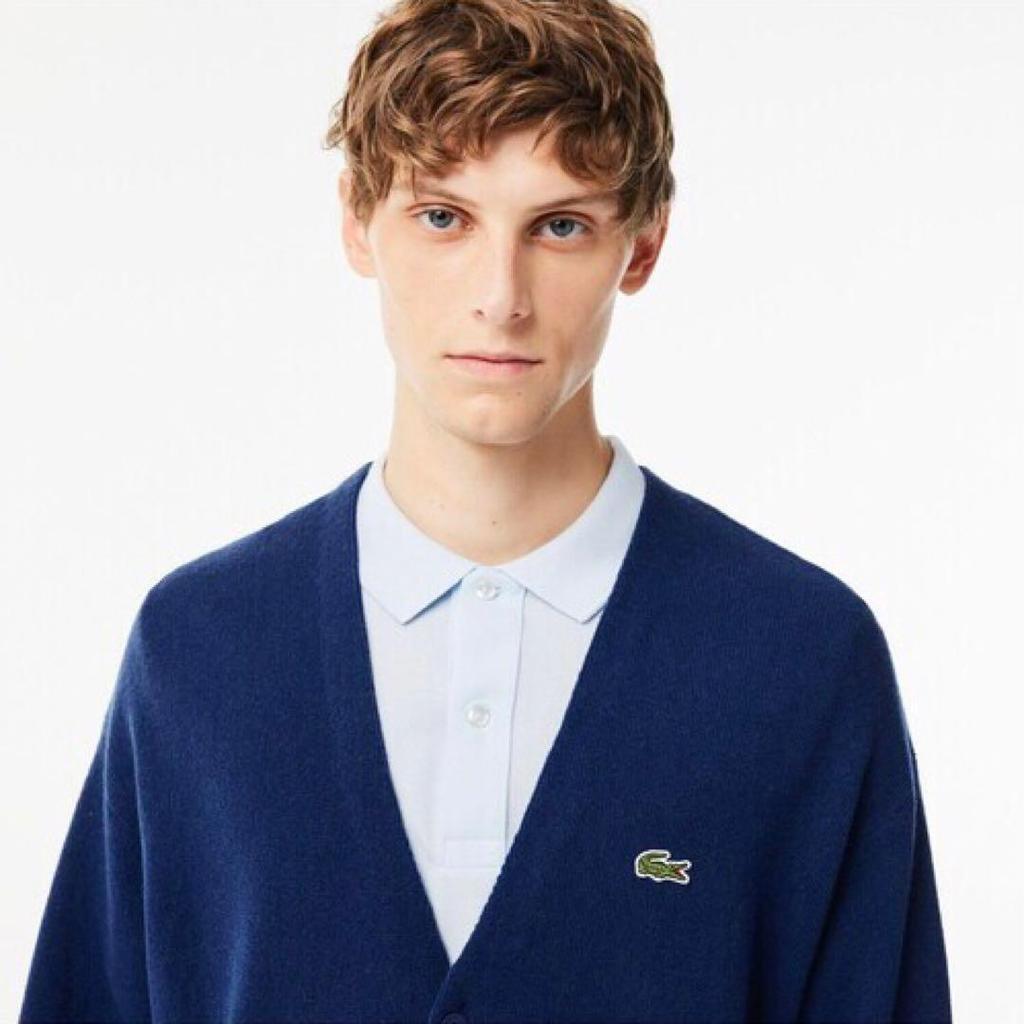 Used Popular sold-out item Lacoste LACOSTE Garter knit V-neck cardigan 100% wool