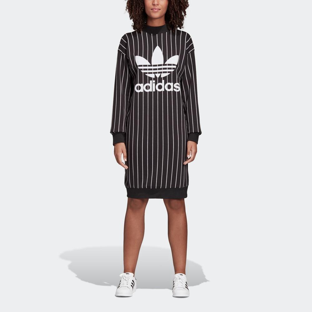 Adidas Originals Long Sleeved Dresses Women's Black Stand Collar Moderate Mid Length DY0877
