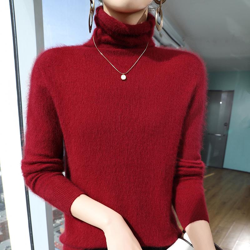 Women's Mink Cashmere Turtleneck Sweater - Short-Sleeved, Loose Fit, Autumn/Winter Warm Knitwear