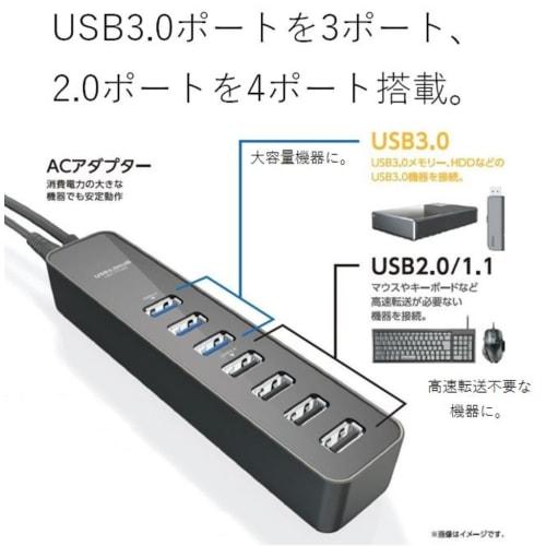 ELECOM USB3.0 Hub 7 Ports with AC Adapter (150cm) Self/Bus Compatible with Magnet Compatible with MacBook/Surface Pro/Chromebook and Other Laptops/Nin