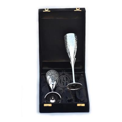 Silver Wine Glass Set Champagne Glass Flute Design | Goblet Glass Best For Parties, Set Of 2 (Silver) - 200 Ml