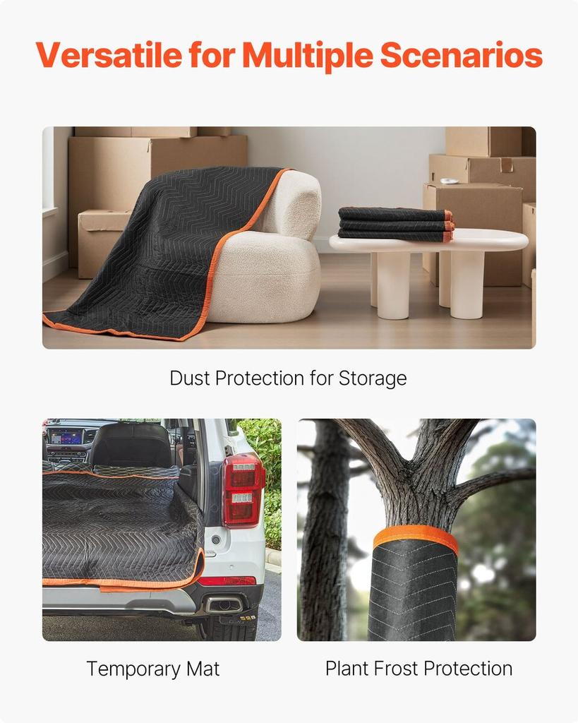 Moving Blankets 12 Pcs, 1829 X 1016 Mm (14.5 Kg/dz) Large Packing Blankets with Cotton Filling, Heavy Duty Nonwoven Fabric Padded Moving Blanket for